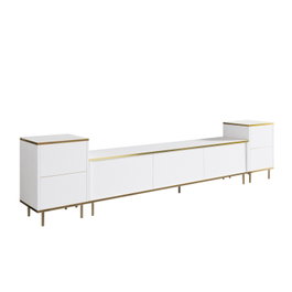 Hanah Home Mueble de TV 180 cm Blanco y Dorado con Armarios y Estantes