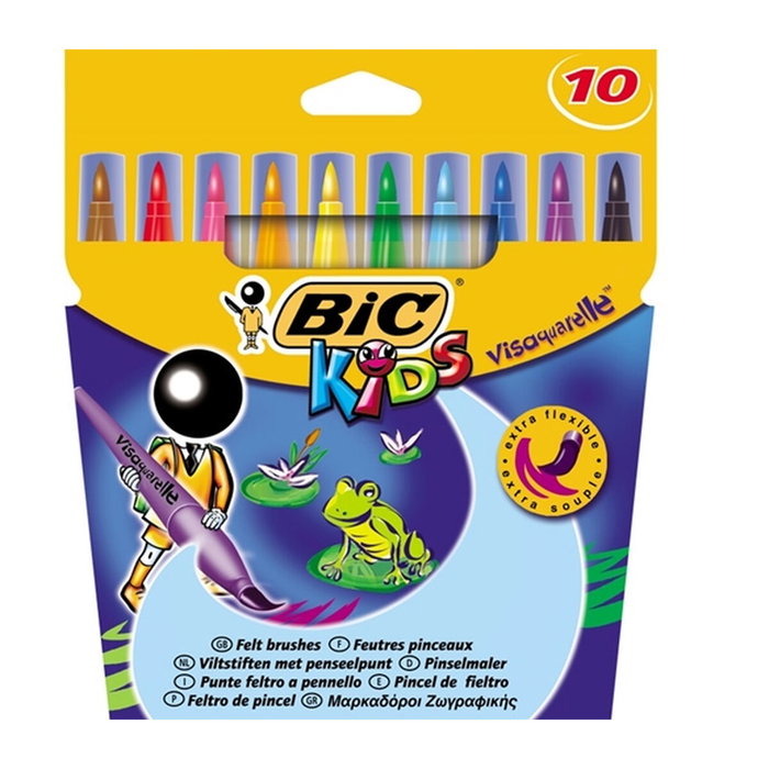 Bic Kids Visaquarelle Estuche de 10 Colores con Punta Pincel