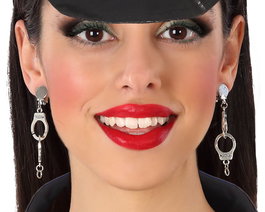 Pendientes Esposas Plateado para Disfraz de Policía Mujer Adulto - Ideal para Fiestas Temáticas y Carnaval