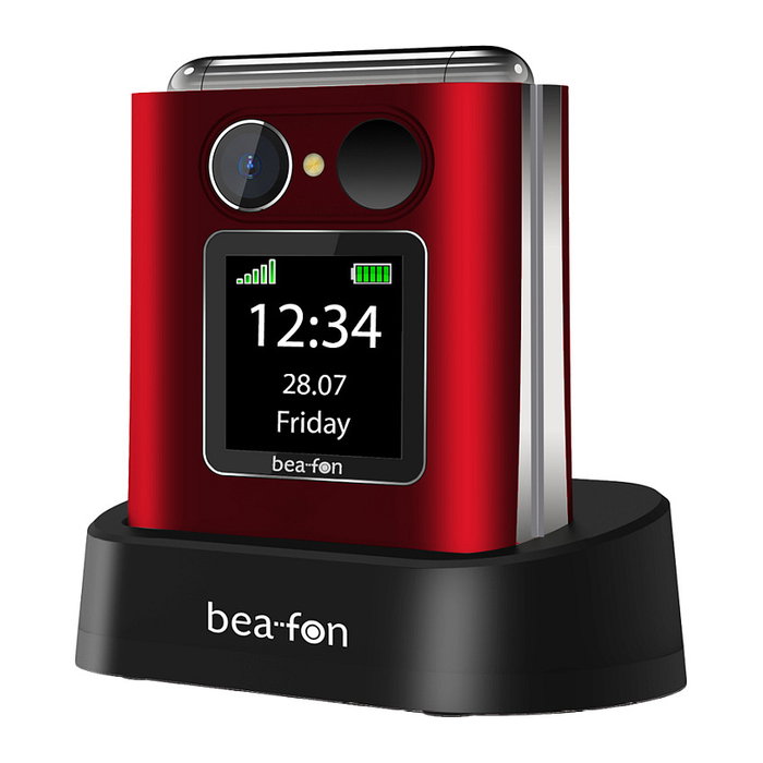 Bea-Fon Fold 10 LTE - Teléfono Móvil Senior con Botones Grandes, Concha, Doble Pantalla (2.2" + 1.44"), 4G, SIM Única, Bluetooth, Radio FM, Batería 1000 mAh, Color Negro y Rojo