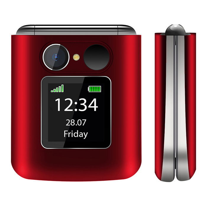 Bea-Fon Fold 10 LTE - Teléfono Móvil Senior con Botones Grandes, Concha, Doble Pantalla (2.2" + 1.44"), 4G, SIM Única, Bluetooth, Radio FM, Batería 1000 mAh, Color Negro y Rojo