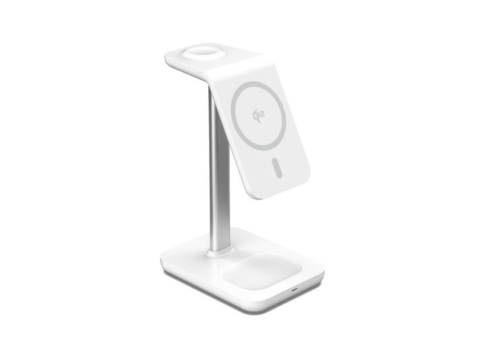 eSTUFF Cargador magnético 3 en 1 con QI2, 15W, para iPhone 12-16, Apple Watch y AirPods, compatible MagSafe y Android