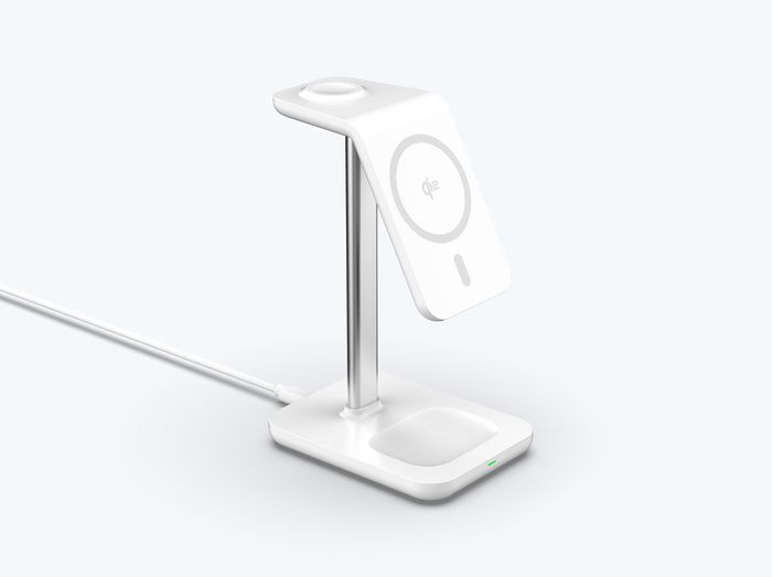 eSTUFF Cargador magnético 3 en 1 con QI2, 15W, para iPhone 12-16, Apple Watch y AirPods, compatible MagSafe y Android