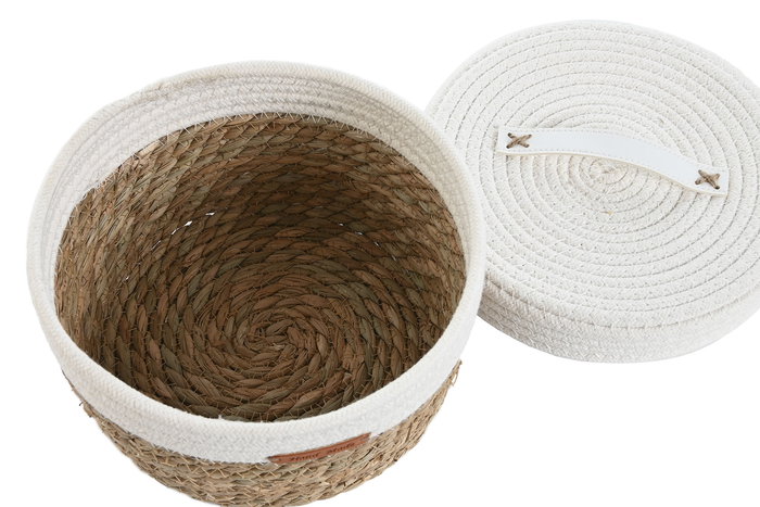 DKD Home Decor Cesta Boho Natural Blanco Fibra Algodon Set 3 Piezas 32 x 18 x 32 cm