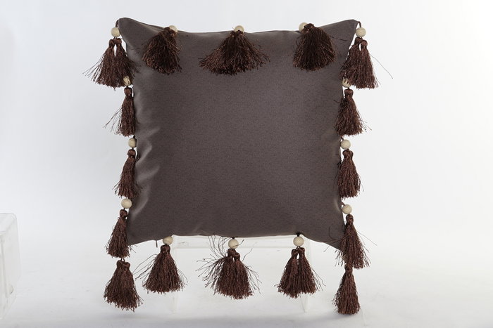 DKD Home Decor Cojin Marron Claro Marron Oscuro Dorado Poliester con Flecos 45 x 45 x 10 cm (4 Unidades)
