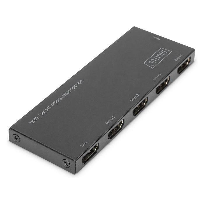 Digitus Divisor HDMI Ultra Slim 1x4, 4K@60Hz, Full HD, Negro, Metal