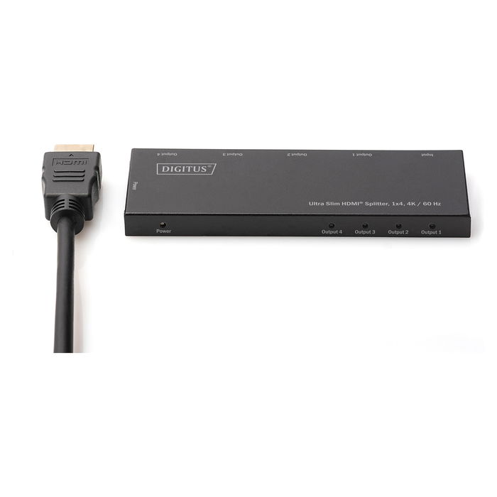 Digitus Divisor HDMI Ultra Slim 1x4, 4K@60Hz, Full HD, Negro, Metal