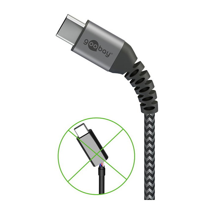 Goobay Cable USB-C a USB-A 49295 Negro Gris, 0.5 m, USB 2.0, 60W Power Delivery, Carga Rapida, Conectores Metal, Revestimiento Textil