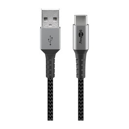 Goobay Cable USB-C a USB-A 49295 Negro Gris, 0.5 m, USB 2.0, 60W Power Delivery, Carga Rapida, Conectores Metal, Revestimiento Textil