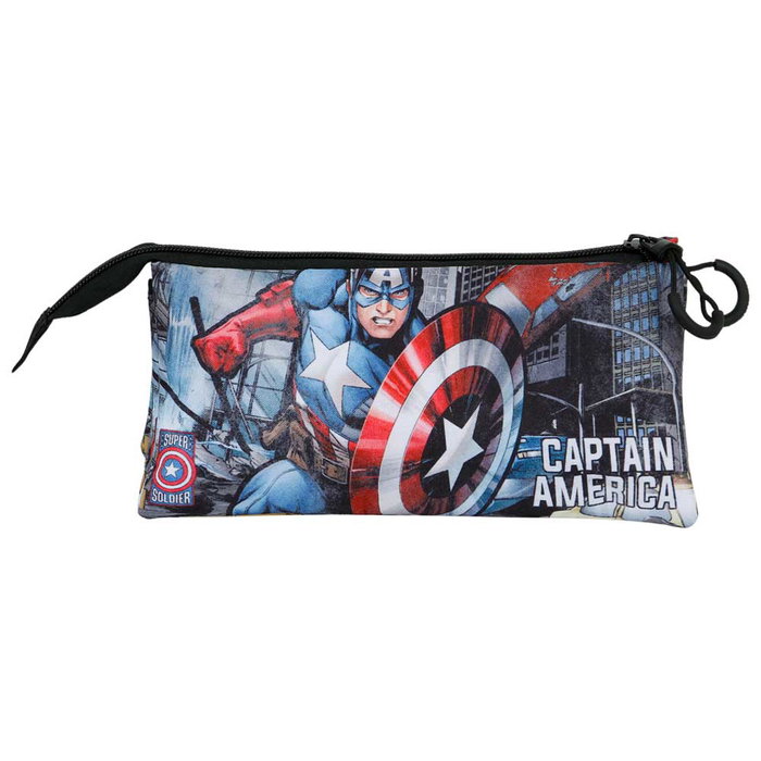 Marvel Capitán América Portatodo Triple FAN 2.0 Defender Estuche Rectangular con 3 Compartimentos Multicolor 11x23x7 cm