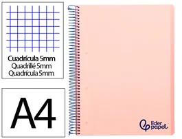 Liderpapel Cuaderno espiral A4 Micro Wonder rosa 120h 90gr cuadro 5mm 5 bandas 4 taladros