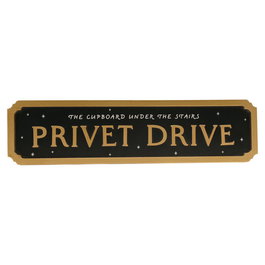 WIDDOP & CO Cartel Privet Drive Harry Potter, Letrero de Metal con Diseño Estrellado que Brilla en la Oscuridad, Borde Madera Dorado con Gancho para Pared