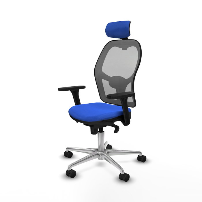 PIQUERAS Y CRESPO Silla de oficina Jorquera con mecanismo Sincro, brazos 3D y cabecero regulable, Azul/Gris