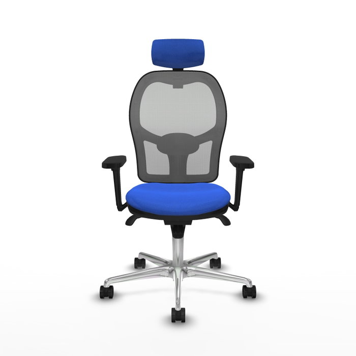 PIQUERAS Y CRESPO Silla de oficina Jorquera con mecanismo Sincro, brazos 3D y cabecero regulable, Azul/Gris