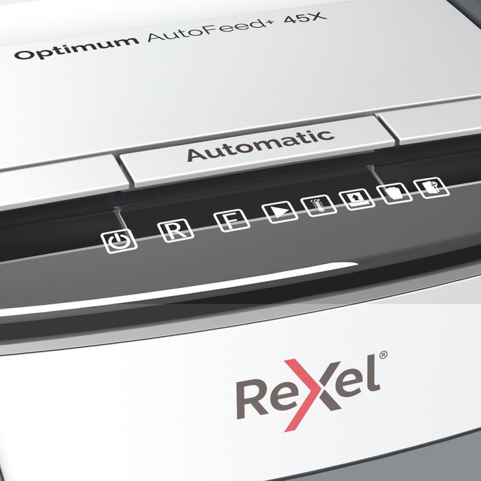 Rexel Optimum AutoFeed 45X Destructora de Papel con Alimentación Automática, Corte en Partículas P-4, Negro/Plata