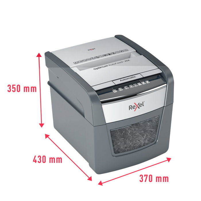 Rexel Optimum AutoFeed 45X Destructora de Papel con Alimentación Automática, Corte en Partículas P-4, Negro/Plata