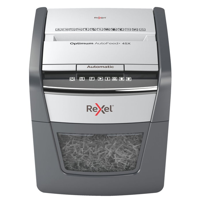 Rexel Optimum AutoFeed 45X Destructora de Papel con Alimentación Automática, Corte en Partículas P-4, Negro/Plata