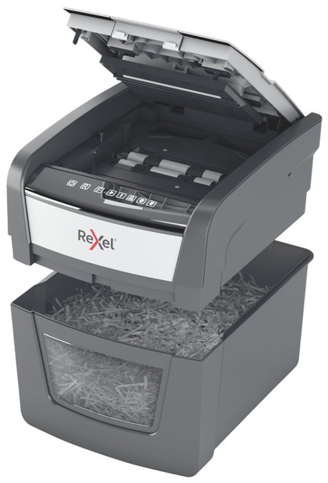 Rexel Optimum AutoFeed 45X Destructora de Papel con Alimentación Automática, Corte en Partículas P-4, Negro/Plata