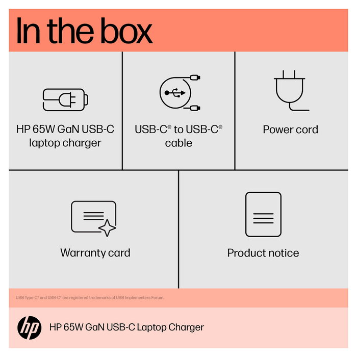 HP Cargador para Portátil 65W USB-C GaN Negro HP Cargador para Portátil 65W USB-C GaN Negro