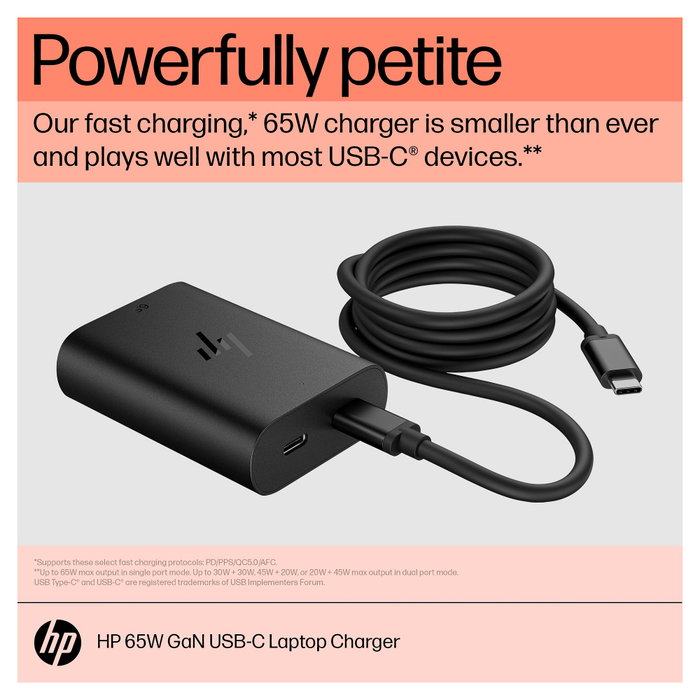 HP Cargador para Portátil 65W USB-C GaN Negro HP Cargador para Portátil 65W USB-C GaN Negro