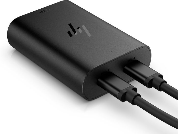 HP 65W GaN USB-C Cargador para portátil, Potencia Compacta con Doble Puerto para Carga Rápida