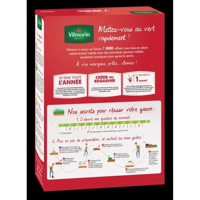 Vilmorin VIL3182670261411 Semillas de Césped 1KG Primeros Brotes Ultrarrápidos 7 Días