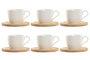 DKD Home Decor Taza de Café de Porcelana y Bambú Blanco Natural Set de 6 Piezas 220ml 8 x 7 x 11 cm