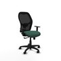 Silla de oficina Alocén con mecanismo Sincro tapizada con Tela color Verde botella y malla color Negro. Equipada con lumbar 1D, Brazos 1D y Ruedas de nailon 50 mm