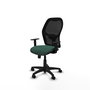 Silla de oficina Alocén con mecanismo Sincro tapizada con Tela color Verde botella y malla color Negro. Equipada con lumbar 1D, Brazos 1D y Ruedas de nailon 50 mm
