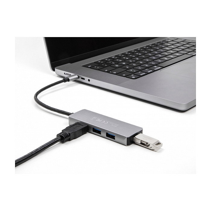 DeLOCK USB-C Hub 4 Puertos USB 3.2 Gen 1 Tipo A, 5 Gbps, Negro Metal, Con Cable 0.2 m