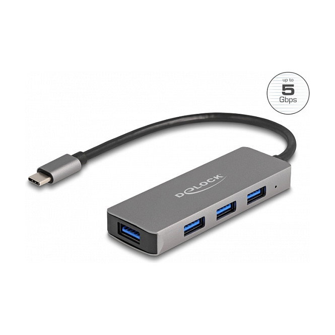 DeLOCK Concentrador USB 4 puertos USB 3.2 Gen 1 Tipo-A USB-C Negro DeLOCK Concentrador USB 4 puertos USB 3.2 Gen 1 Tipo-A USB-C Negro