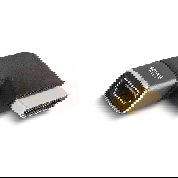 DeLOCK Adaptador HDMI Macho a Hembra Acodado a 90° Izquierda, 8K 60 Hz, Compatible con HDMI 2.1, Carcasa de Metal Gris y Negro