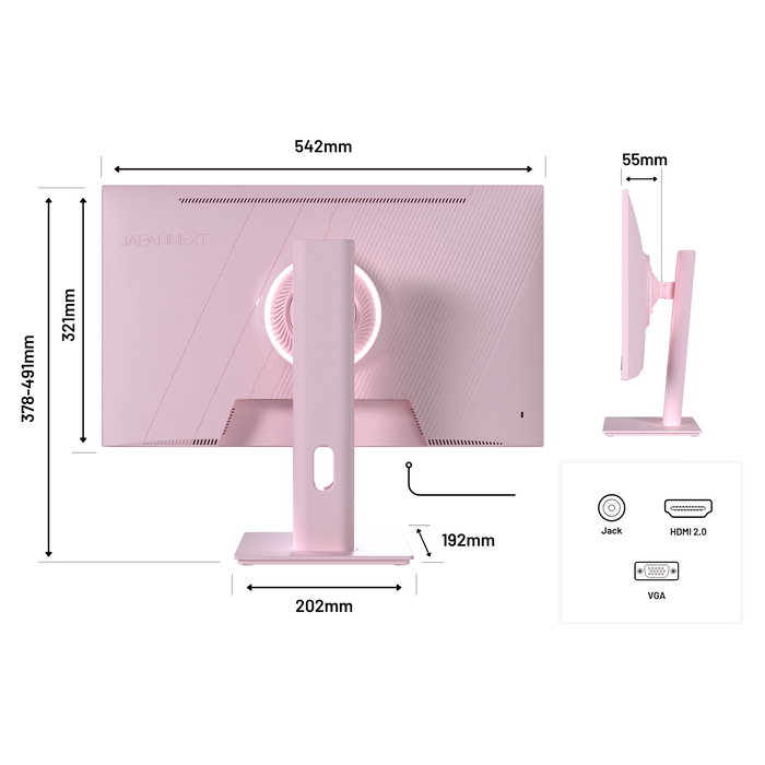 JAPANNEXT JN-I238FHD120F-HSP-PK Monitor Gaming IPS de 23.8 pulgadas Full HD 120Hz 0.5ms AMD FreeSync Altavoces Ajustable en Altura Color Rosa