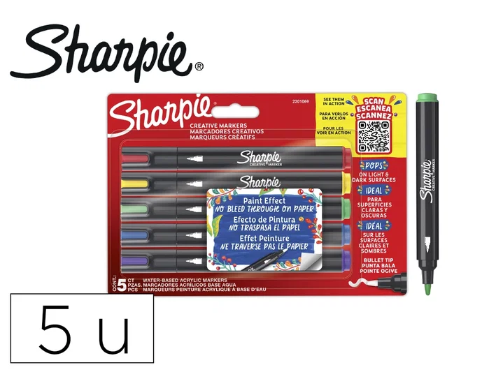 Sharpie Creative Acrylic Rotuladores Surtidos Punta Redonda Blíster de 5 Unidades Sharpie Creative Acrylic Rotuladores Surtidos Punta Redonda Blíster de 5 Unidades
