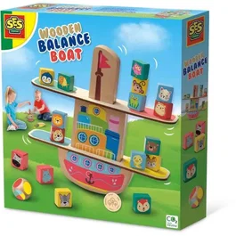 Ses Creative Barco de Equilibrio de Madera para Niños a partir de 3 años, Juego de Tablero Multijugador con 16 Piezas de Animales y Dado