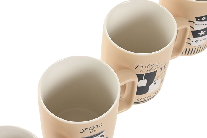 DKD Home Decor Set de 4 Tazas de Té en Porcelana New Bone de 400 ml