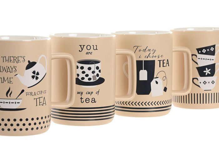 DKD Home Decor Set de 4 Tazas de Té en Porcelana New Bone de 400 ml