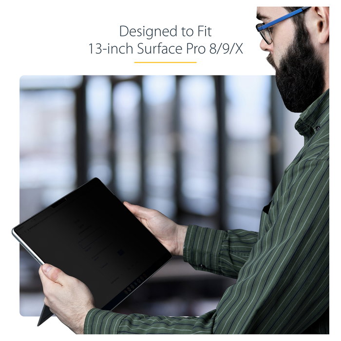 Startech.com Filtro de privacidad de 4 vías para portátil Surface Pro 8/9/X de 13 pulgadas, modo retrato/paisaje, táctil, ángulo de visión +/-30 grados