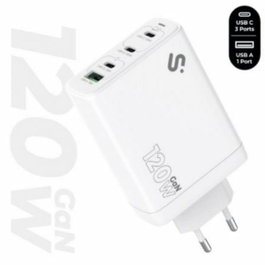 Subblim Cargador GaN 120W con 4 Puertos (3x USB-C + 1x USB-A) Blanco