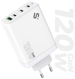 CARGADOR PARED/VIAJE 3xUSB-C + USB/A GaN 120W PD BLANCO SUBBLIM