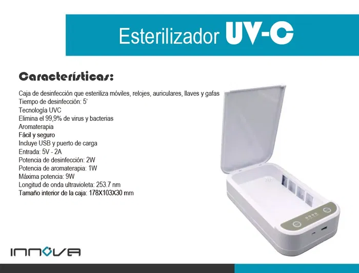 Esterilizador de sobremesa UV UVC para móviles, relojes, llaves, gafas, 178x103x30mm