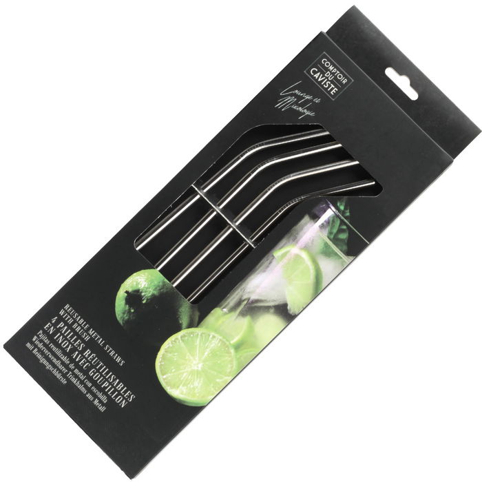 Cook Concept Juego 4 Pajitas Reutilizables Acero Inoxidable con Escobilla 25.4 cm