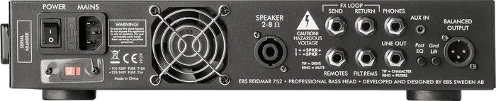 EBS Amplificador Bajo Cabezal Reidmar 752 - 750W (2 Ohms), Ecualizador 4 Bandas, Compresor Ajustable, Drive