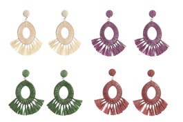DKD Home Decor Set de 2 Pendientes de Rafia y Metal en Colores Surtidos