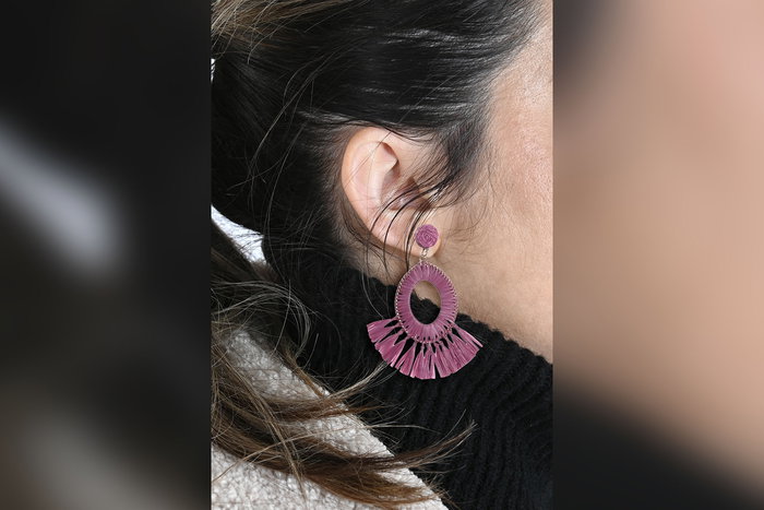 Pendientes Mediterraneo DKD Home Decor Natural Coral Set de 2 piezas en Rafia y Metal 8 x 7 x 0.5 cm Hecho a Mano