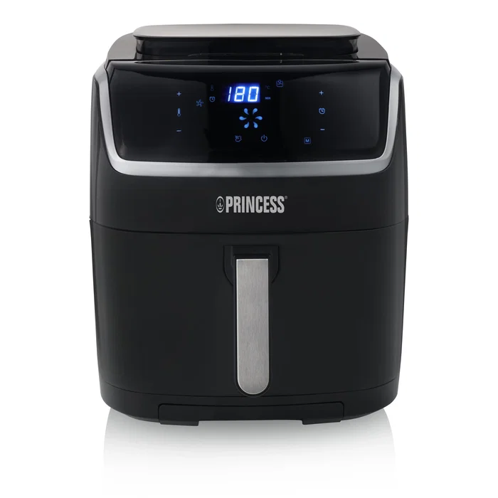 Princess 182080 Freidora de Aire Caliente 2 en 1 sin Aceite + Vaporera, 6.5 Litros 1700W, Panel Digital Táctil con 8 Programas Predefinidos, Color Negro