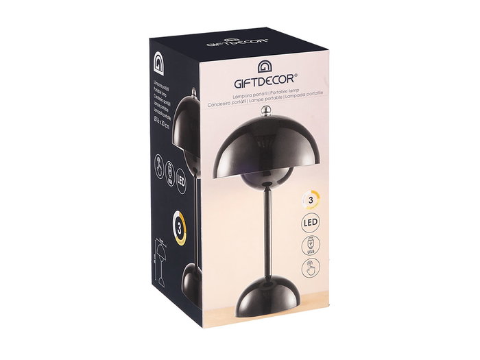 Giftdecor Lámpara Bolet Negra 1.5W LED - Luz 3 Colores, Batería Recargable - 18x30x18 cm (Set de 4)