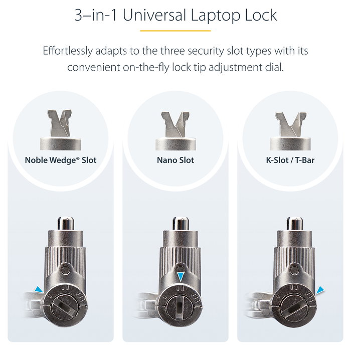 StarTech.com Pack 25 Candados Seguridad Kensington Nano Noble UNIVKA25-LAPTOP-LOCK, Llave, Negro, Cable 2 m, 4 Llaves