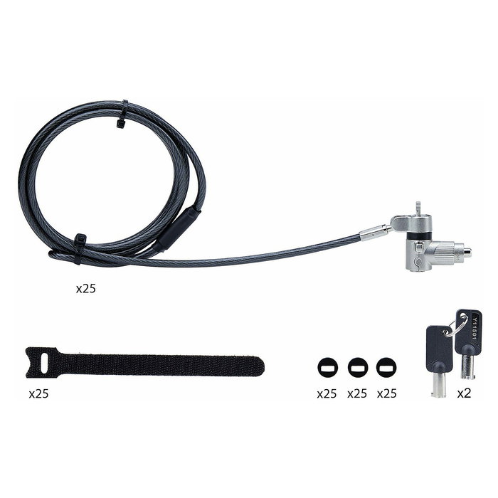 StarTech.com Pack 25 Candados Seguridad Kensington Nano Noble UNIVKA25-LAPTOP-LOCK, Llave, Negro, Cable 2 m, 4 Llaves