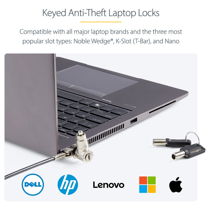 StarTech.com Pack 25 Candados Seguridad Kensington Nano Noble UNIVKA25-LAPTOP-LOCK, Llave, Negro, Cable 2 m, 4 Llaves